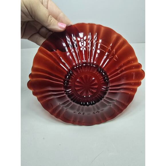 Anchor Hocking Red Old Cafe Pattern Vintage Glass Candy Dish - Picture 4 of 4